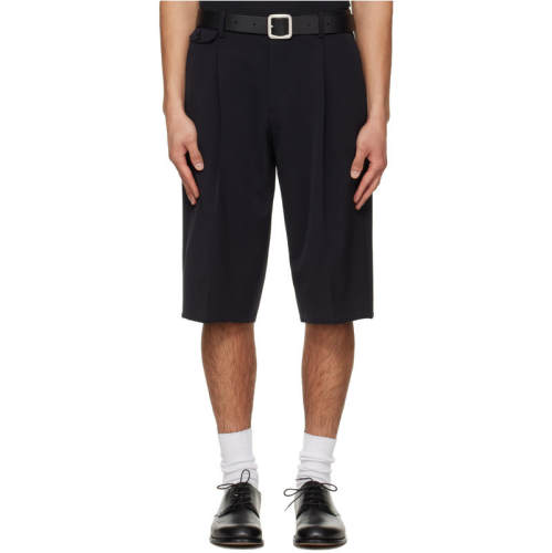 TONYWACK 男士 短裤 海军蓝 Raw-Cut Wool Pleated Tailored