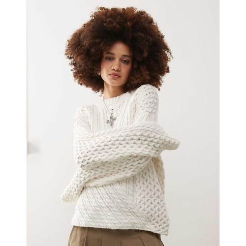 Weekday 女士 毛衣 五月不对称麻花扭纹针织套头衫(米白色)