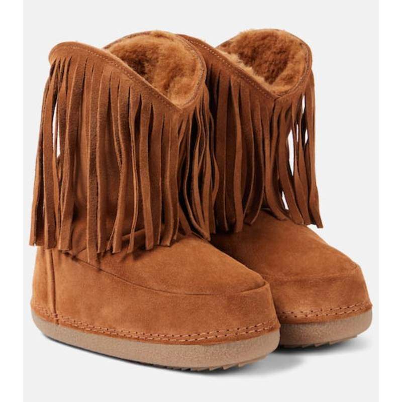 INUIKII 女士 雪地靴 牛仔流苏绒面革雪地靴