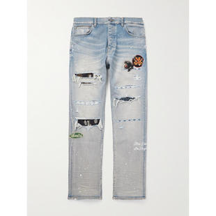 SS25 男士 牛仔长裤 修身 Amiri 嵌花磨破颜料溅染牛仔裤 埃米尔