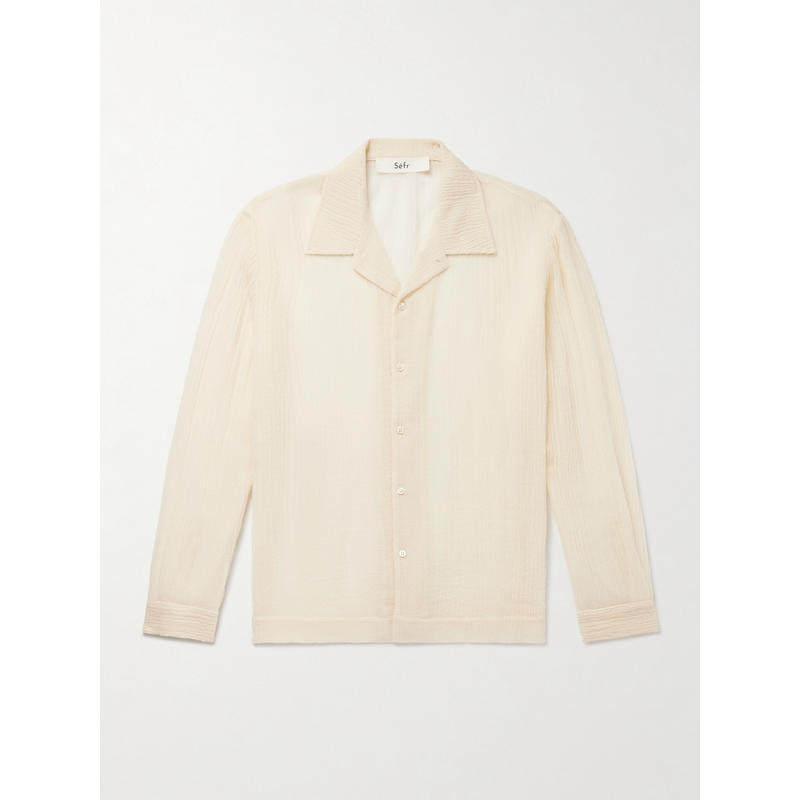 S&eacute;fr 男士 衬衫 Jagou Camp-Collar 洞洞针织美利奴羊毛羊毛薄纱