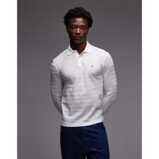 Tommy Hilfiger 男士 衬衫 长袖人字纹织物Polo衫(白色)