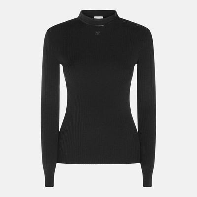Courrèges 古未界 女士 FW26 毛衣 VINYL 黑色撞色罗纹针织