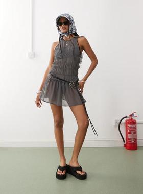 Collusion 女士 连衣裙 detailing 网纱褶皱沙滩连衣裙(灰色)