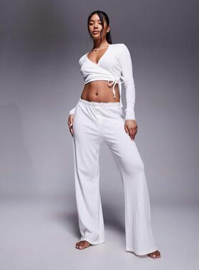 Oh Polly 女士 长裤 co-ord 宽松休闲裤子(白色)