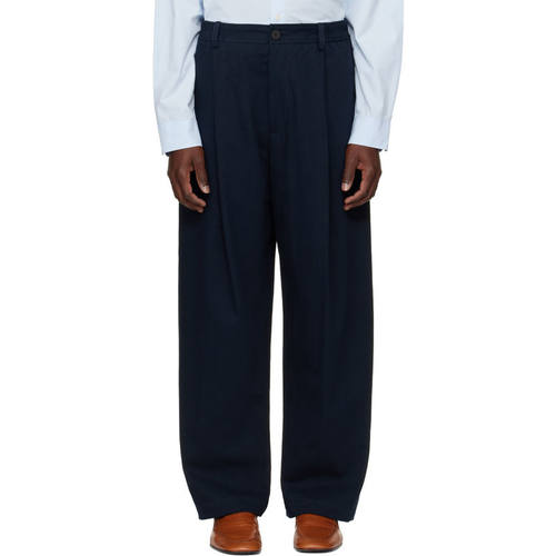 Studio Nicholson 男士 FW26 长裤 海军蓝 Shire Cotton Pleated
