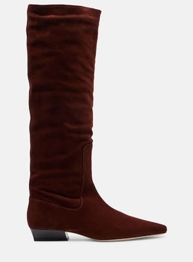 Staud 女款Wally 绒面革及膝靴子 迷衣时尚