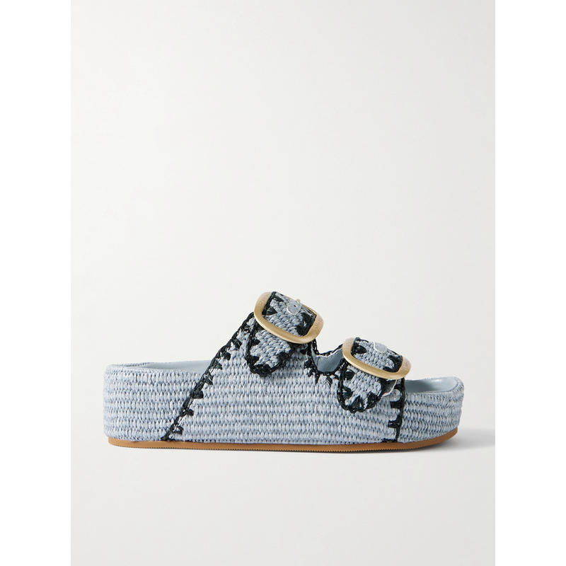 Loeffler Randall 女士 凉鞋 'Theo' 刺绣拉菲草编织防水台凉拖