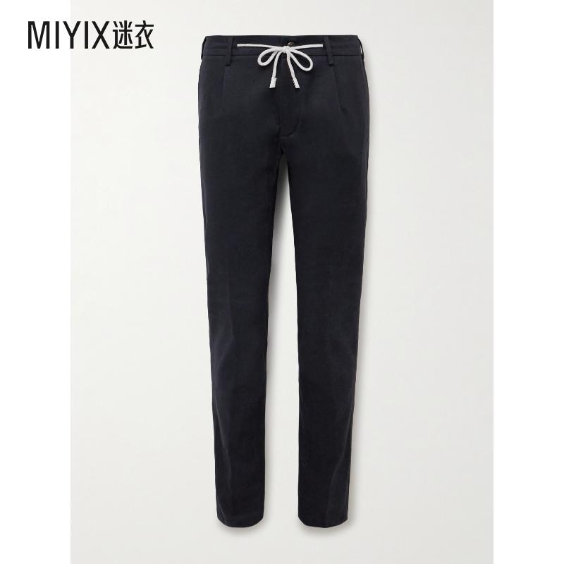 [秋冬新品]Eleventy 男款修身褶裥棉混纺斜纹布裤子 迷衣时尚