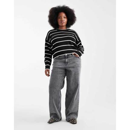 Vero Moda Curve 女士 牛仔长裤 Tessa 高腰阔腿水洗牛仔裤(中灰)