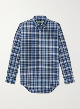 SID MASHBURN 男士 FW25 衬衫 Cotton-Madras 领尖带扣式格纹衬衫