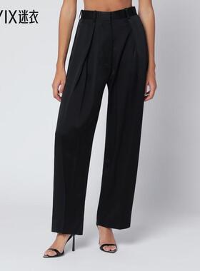 [秋冬新品]Victoria Beckham 女款黑色褶裥缎面裤子(crêpe) 迷衣