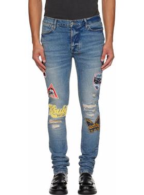 Ksubi 男士 牛仔长裤 蓝色 Van Winkle Rodeo Patched 牛仔裤