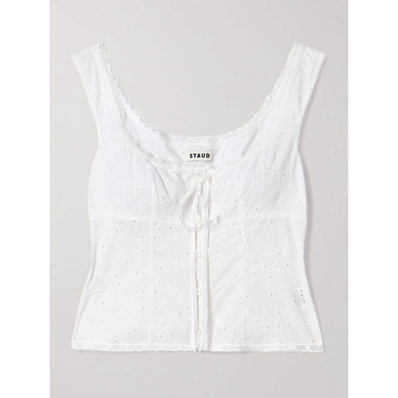 Staud 女士 上衣 Lou 蕾丝边英格兰刺绣棉质背心