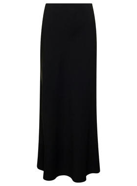 Plain 女士 半身裙 'Midi' Volant at End 黑色缎面女士半身裙