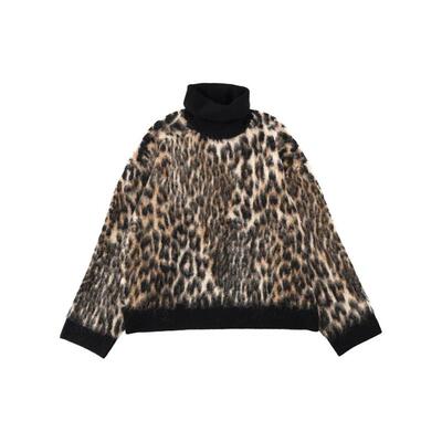 Ganni 甘尼 女士 FW25 毛衣 Ganni 豹纹高领套头衫
