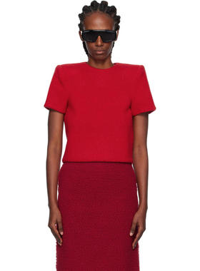 pushBUTTON 女士 T恤 红色 Curvy Shoulder Knitted T 恤