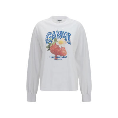 Ganni 甘尼 女士 FW26 T恤 草莓红长袖棉质