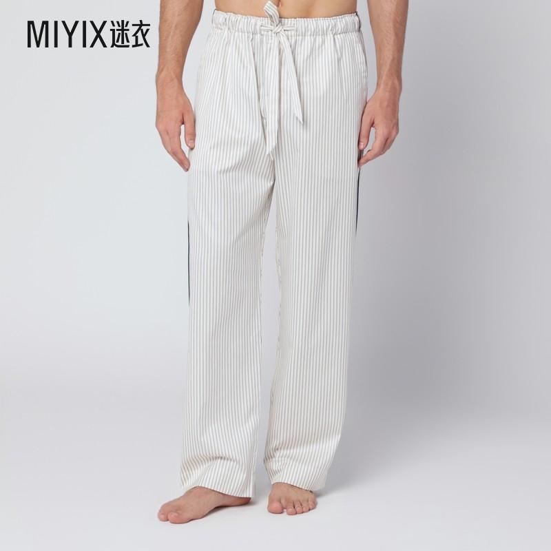 [秋冬新品]Tekla Fabrics 男款棕色白色条纹睡裤 迷衣时尚