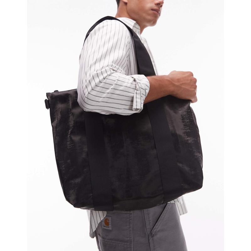 Rains 男士 托特包 防水小号手提包(黑色)