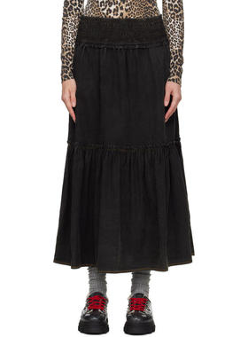 Ganni 甘尼 女士 超长裙 黑色 Washed Smock 半身裙