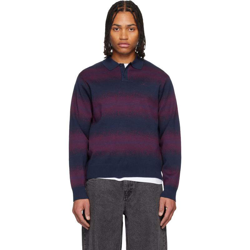 Dime MTL 男士 POLO衫 海军蓝  红色 Striped Rugby 针织衫