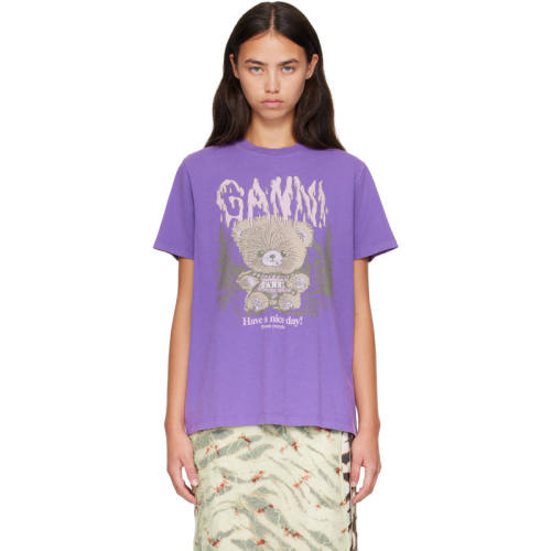 Ganni 甘尼 女士 T恤 紫色 Future Heavy Relaxed Teddy Forest