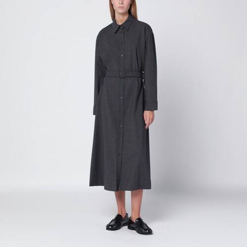 Parosh 女士 FW25 连衣裙 煤炭黑灰色束带衬衫式