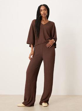 ASOS DESIGN 女士 长裤 co-ord 设计织纹阔腿巧克力色裤子