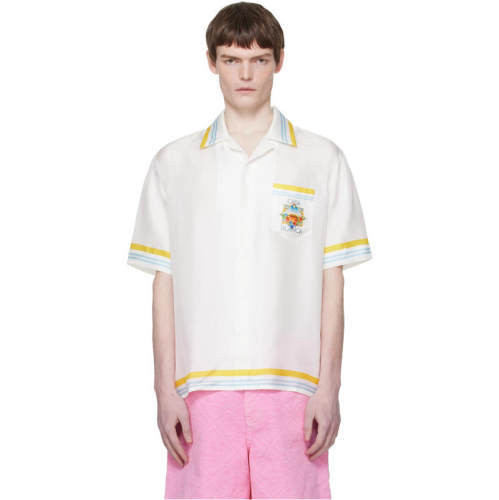 Casablanca 男士 衬衫 白色 Tennis Landscape Short Sleeve Silk