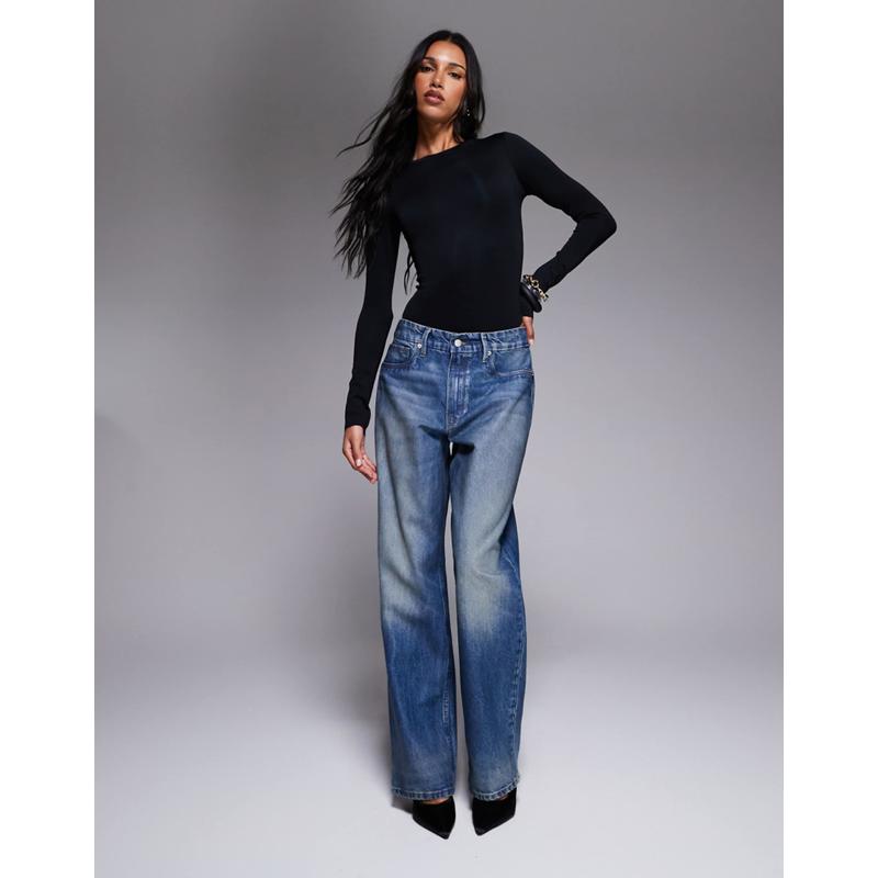 Good American 女士 牛仔长裤 good 90s 宽松涂层复古水洗牛仔裤