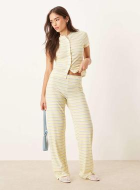 ASOS DESIGN 女士 长裤 co-ord 设计黄色条纹裤子