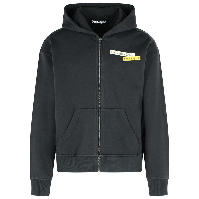 Palm Angels 男士 卫衣 黑色 LA Times 联名 News Zip 连帽衫