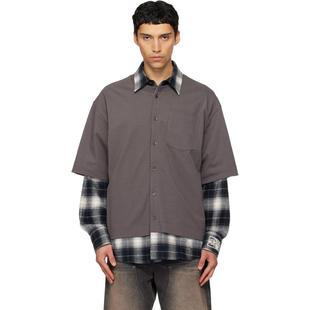 We11Done 男士 衬衫 灰色 Check Layered