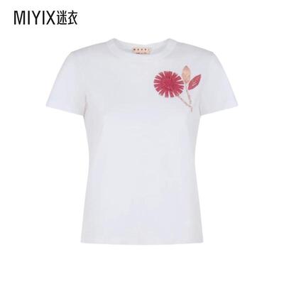 【早秋新品】Marni 女款CAMELLIA 有机棉刺绣T恤 迷衣时尚