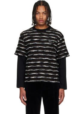 Andersson Bell 男士 T恤 黑色  棕色 Stripe Layered 套头衫
