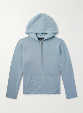 Les Tien 男士秋冬新品 卫衣 件染磨破棉针织拉链连帽衫