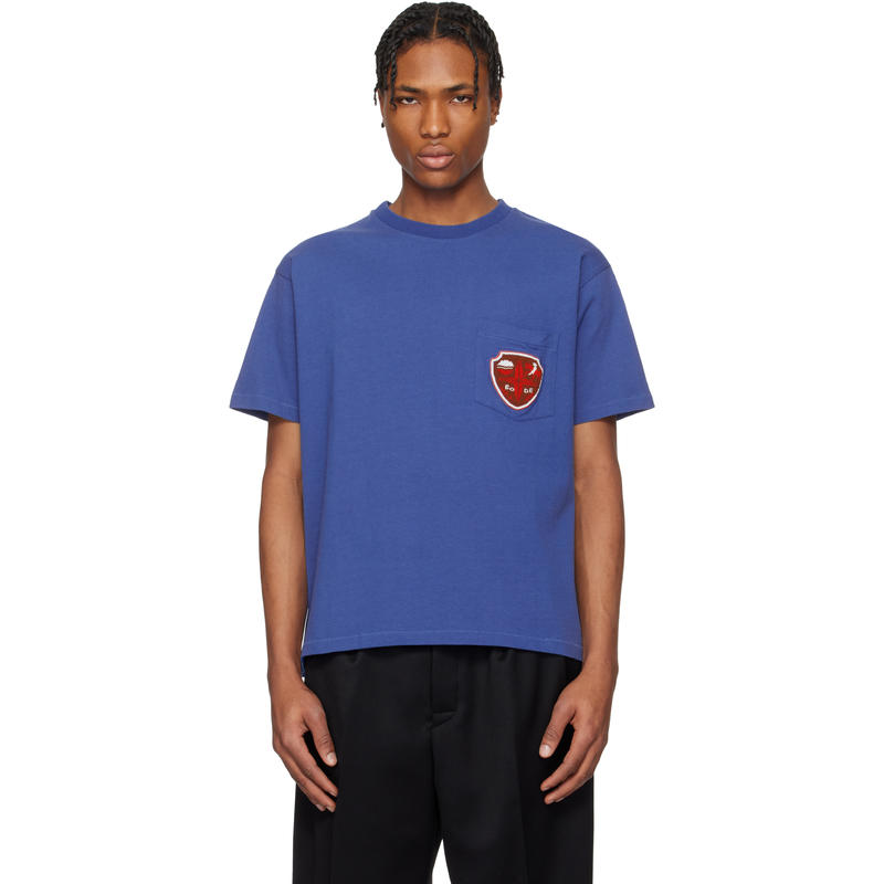 Bode 男士 T恤 蓝色 Crest Pocket T 恤