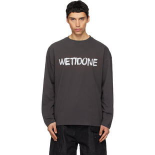We11Done 男士 T恤 灰色 Graffiti Logo 长袖