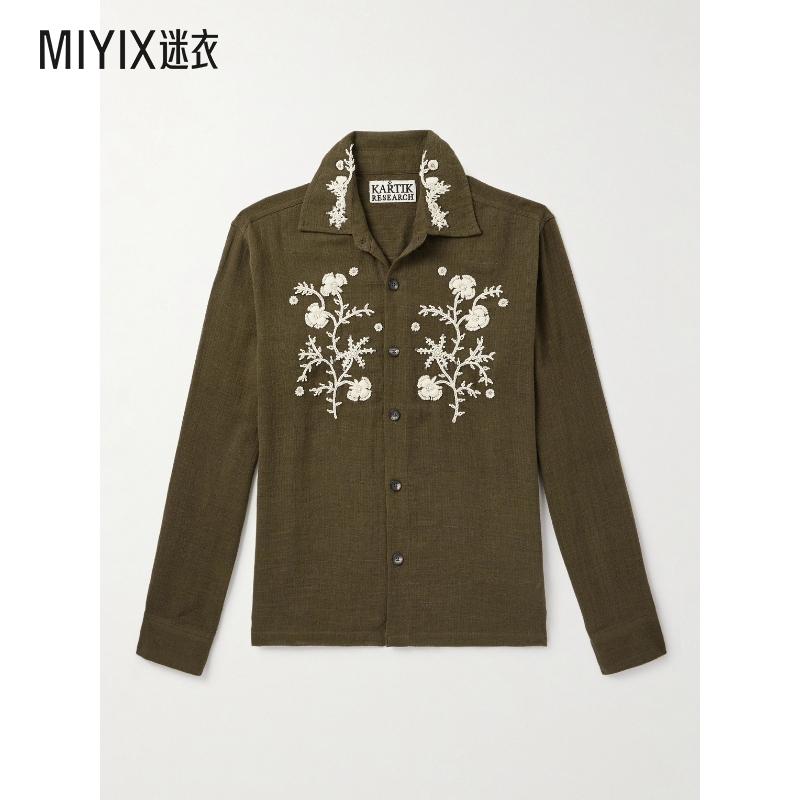Kartik Research 男款刺绣人造珍珠棉质衬衫 迷衣时尚
