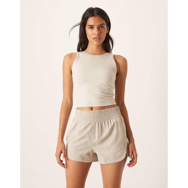 Adidas 女士 运动短裤 Pacer 3"" 训练高腰石头色短裤