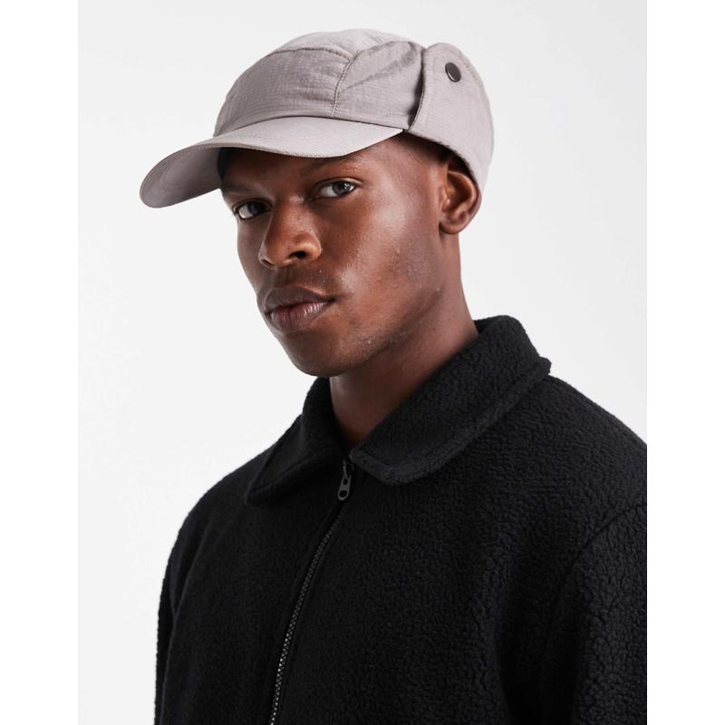 ASOS DESIGN 男士 帽子 trapper 设计尼龙织物帽子(灰色)
