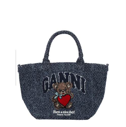 Ganni 甘尼 女士 SS26 托特包 粗花呢牛仔小熊手提包