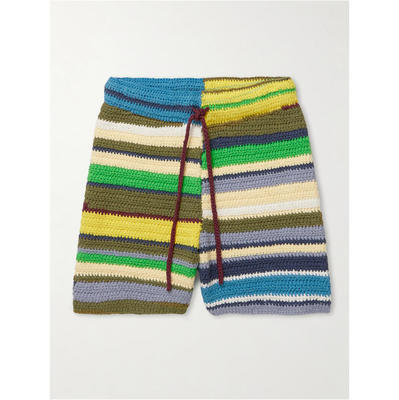 The Elder Statesman 男士 FW25 短裤 直筒条纹钩花有机棉抽绳
