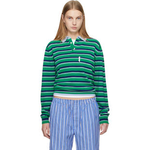 HommeGirls 女士 POLO衫 绿色  海军蓝 Knit Stripe Polo 衫