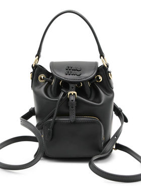 Miu Miu 女士 SS26 双肩包 黑色皮革背包