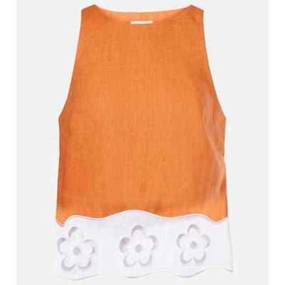 Staud 女士 背心 Mika 英格兰刺绣亚麻上衣