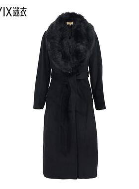 [秋冬新品]Michael KorsMK 女款Lapels 黑色经典款可拆卸皮草羊毛