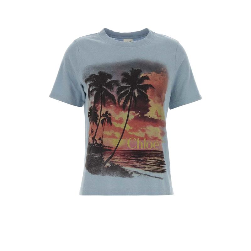 Chloé 女士 SS25 T恤 印花圓領T卹