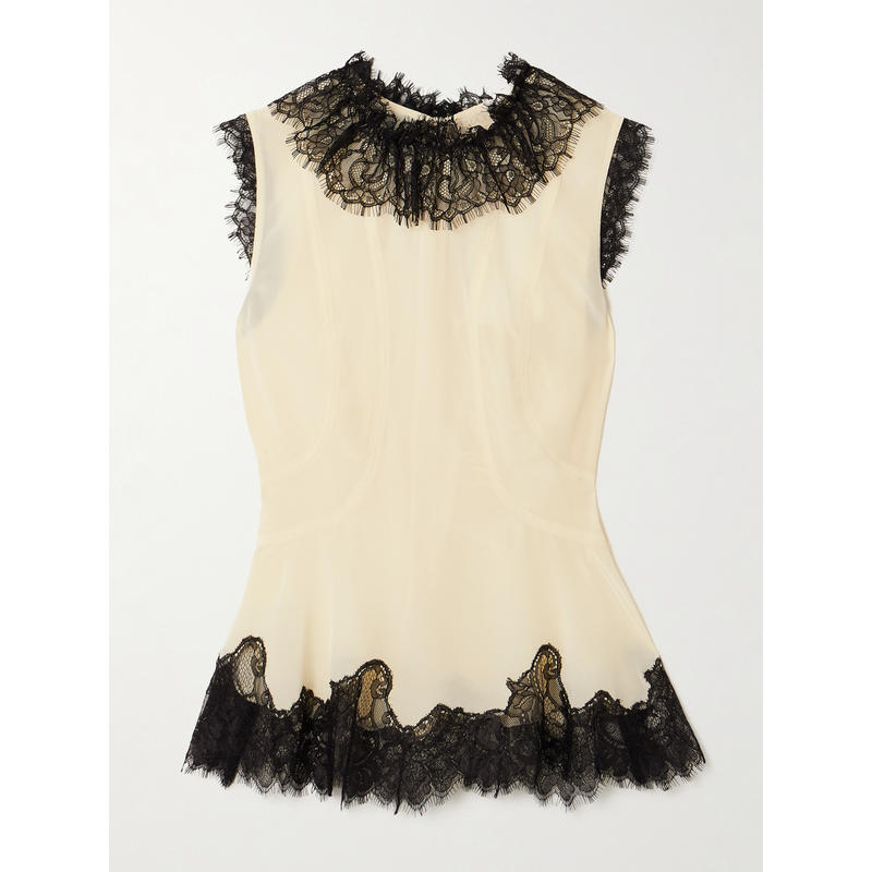 Ulla Johnson 女士 秋冬新品 背心 Bette 蕾丝边拼接真丝双绉上衣